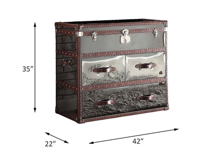 Aberdeen - Console Cabinet - Vintage Dark Brown Top Grain Leather & Stainless Steel