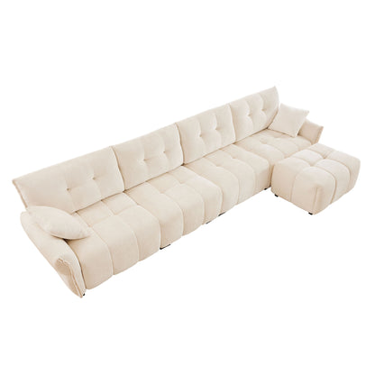Sofa Set With Ottoman And Pillows, Textured, High Resilience Cushions