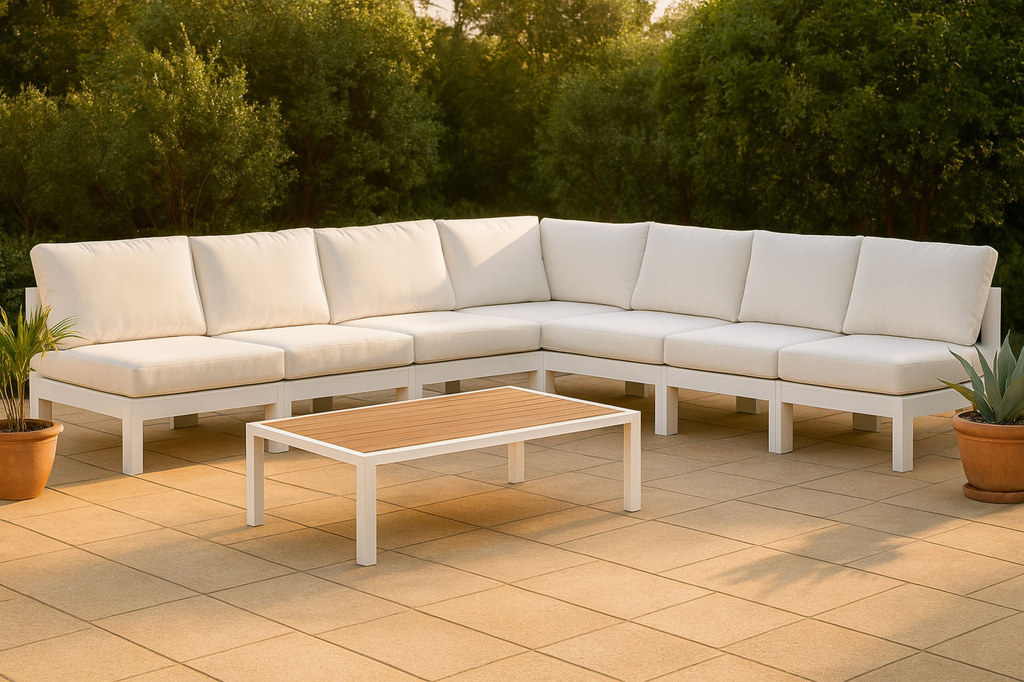 Nizuc - Outdoor Patio 7 Piece Modular Sectional With White Frame