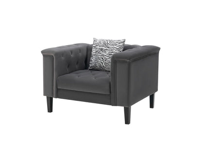 Mary - Tufted Chair With 1 Accent Pillow - Dark Gray
