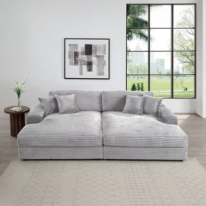 Hilde - Sectional Sofa With 4 Pillows - Light Gray Corduroy