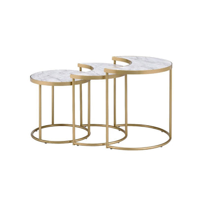 Anpay - Nesting Table Set - Faux Marble Top & Gold