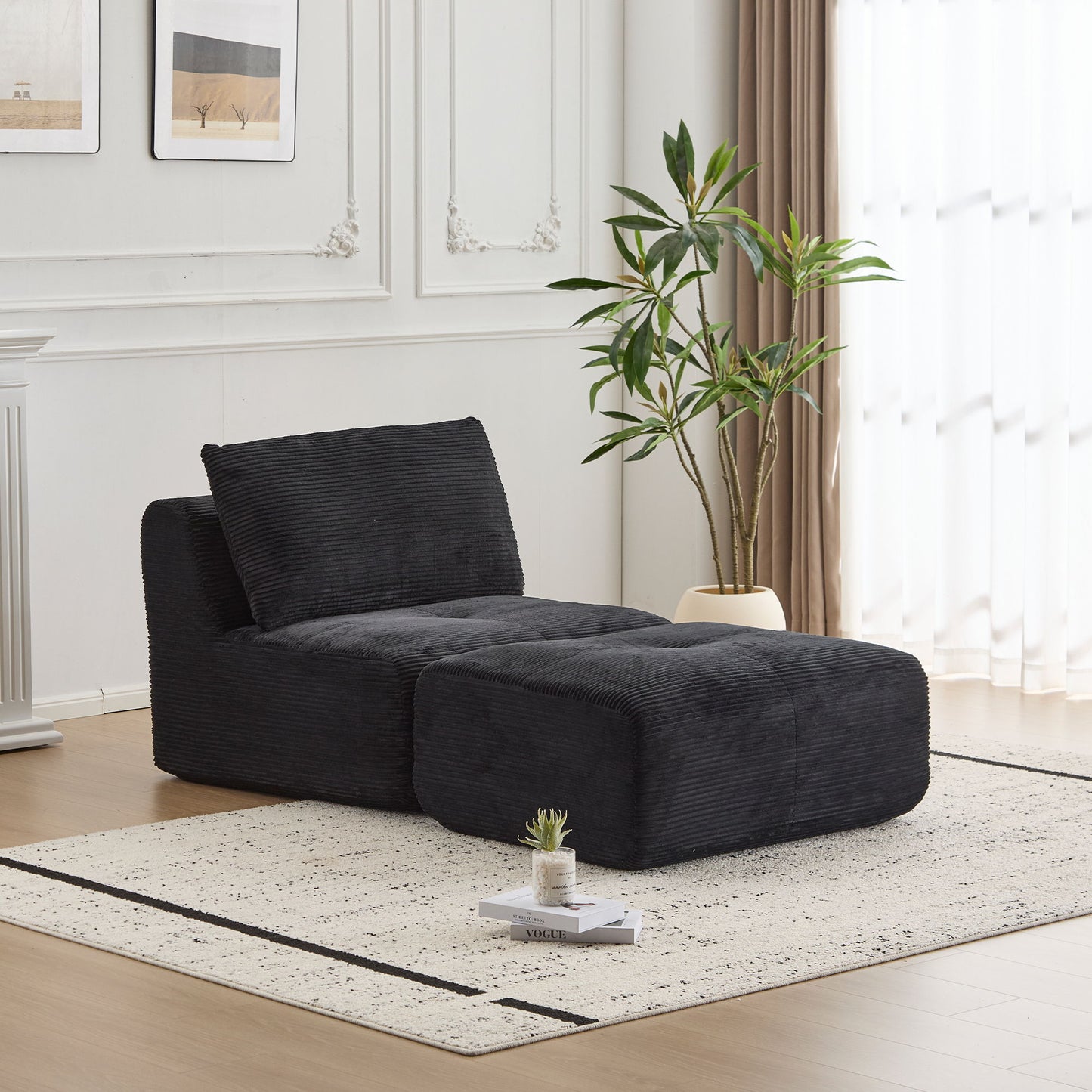 Single Chaise Longue With Movable Ottoman For Living Room
