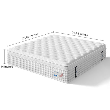 14" King Hybrid Mattress, Memory Foam & Pocket Spring Bed, Medium Firm Comfort, Spine Support, Quiet & Breathable - White