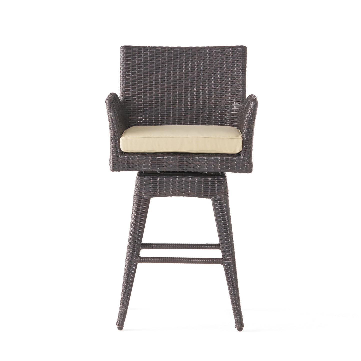 Outdoor Modern Rattan Swivel Barstool With Tapered Legs - Beige / Multibrown