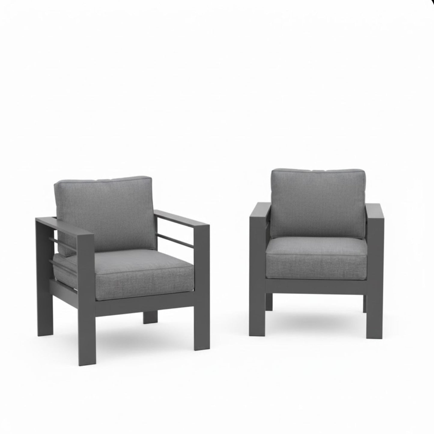 Patio Armchairs With Thick Cushions, All Weather (Set of 2) - Gray / Gray