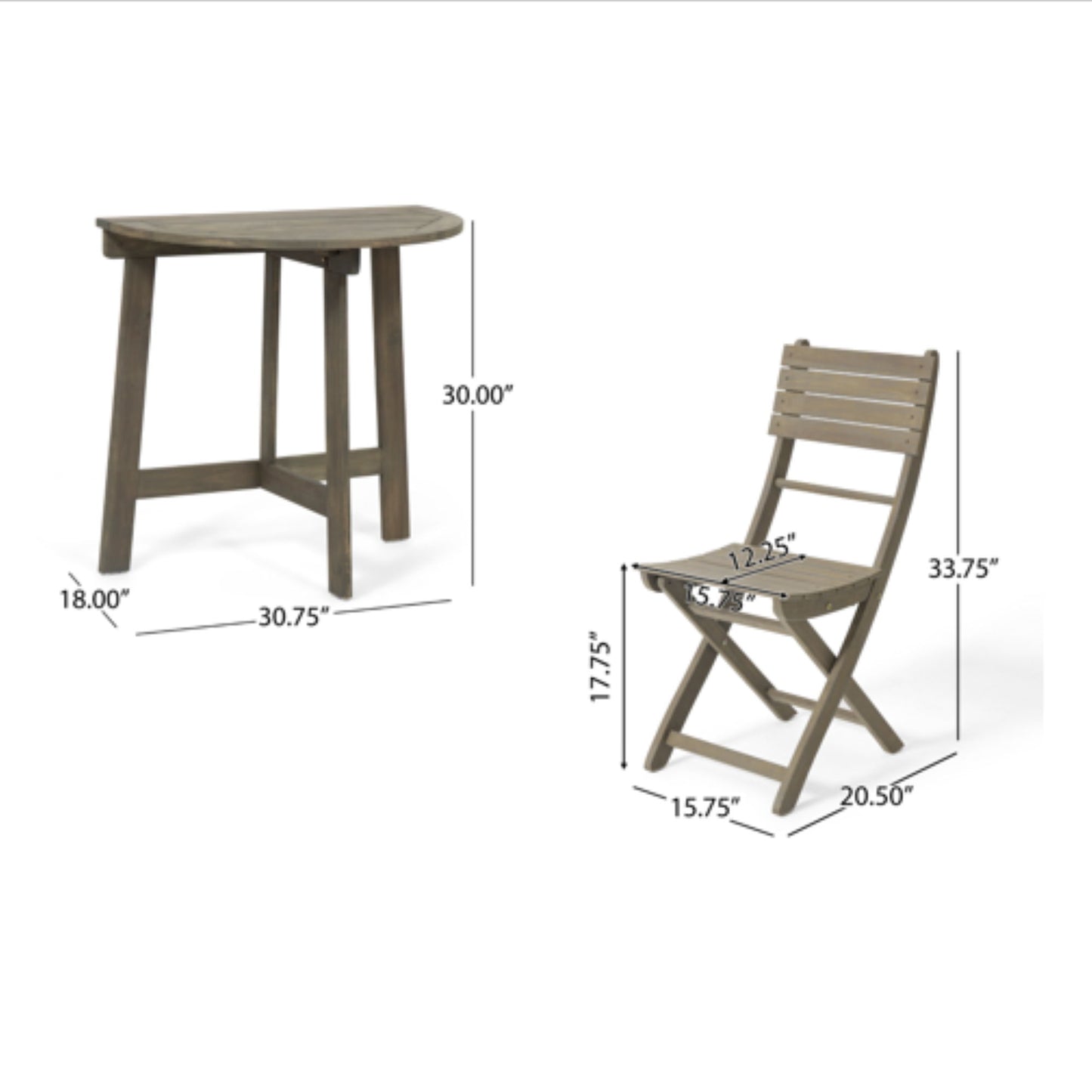 Outdoor 3 Piece Half Round Folding Bistro Set