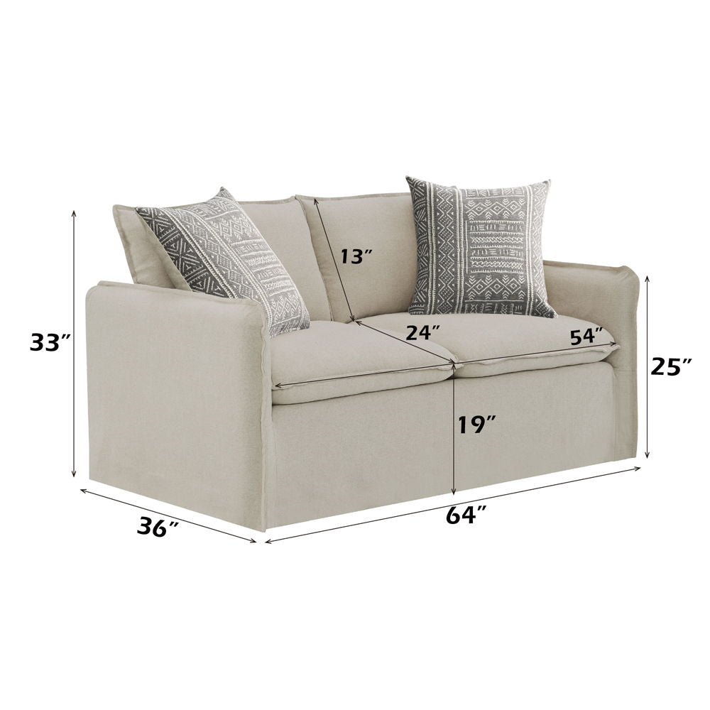 Upendo - Loveseat With 2 Pillows - Beige Linen