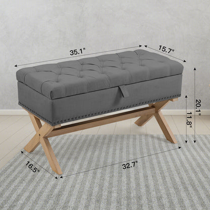 Storage Ottoman, Button-Tufted Ottoman Storage Bench, Ottoman With Storage
