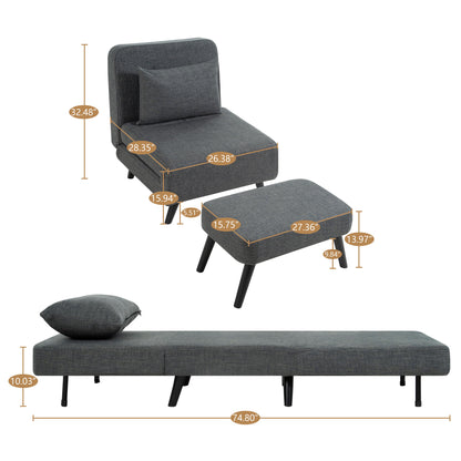 3 In 1 Foldable Chaise Lounge With Adjustable Backrest