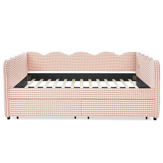 Gingham Daybed With USB Charging Port, Wave-Shaped Design