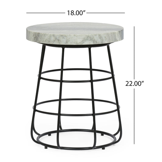 Side Table With Marble Top And Iron Base - Black / White