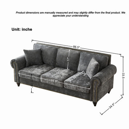 Modern 3 And 2 Seater Sofa With Rolled Arms, Tufted Upholstered Couch