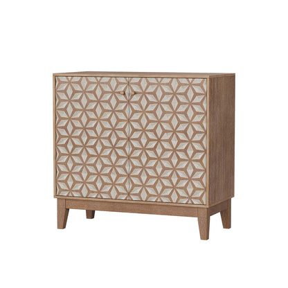 Geometric Design Sideboard With 2 Doors And Adjustable Shelves - Tangerine / Walnut