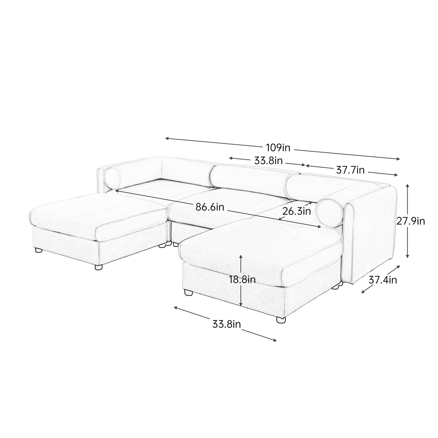 Contemporary Elegant Sofa With Storage And Ottoman