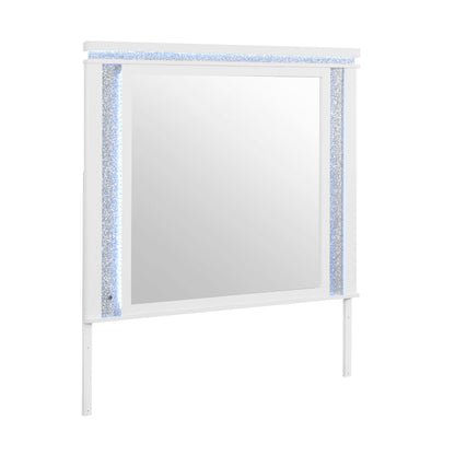 Adalid - Square Shaped Mirror With LED Lighting And Glittered Detailing - White