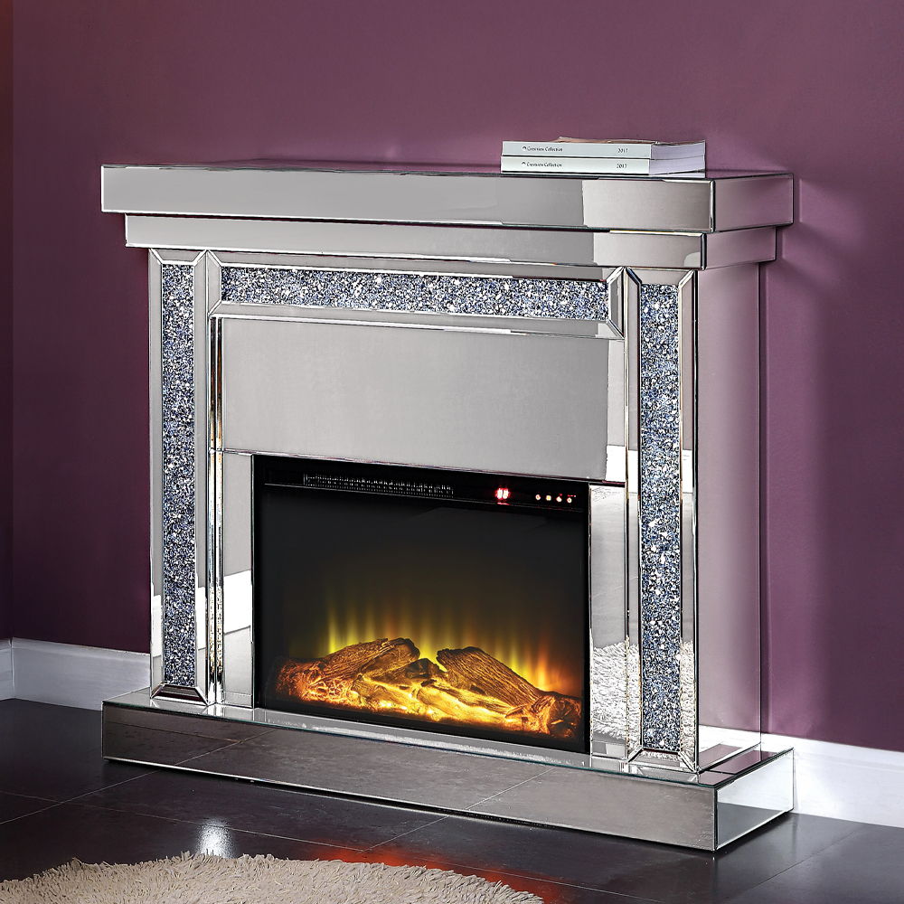 Noralie - 42" Fireplace - Mirrored & Faux Diamonds