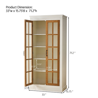 Rustic Style Display Cabinet With Glass Doors For Collectibles
