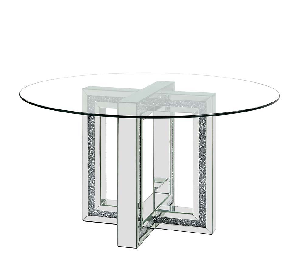 Noralie - Round Dining Table - Mirrored & Faux Diamonds