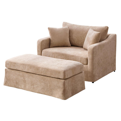 Accent Chair With Ottoman, Includes 2 Bolster Pillows