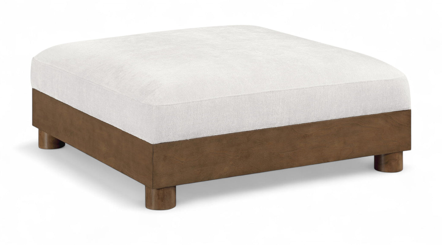 Turin - Chenille Fabric Upholstered Modular Ottoman - Walnut Base