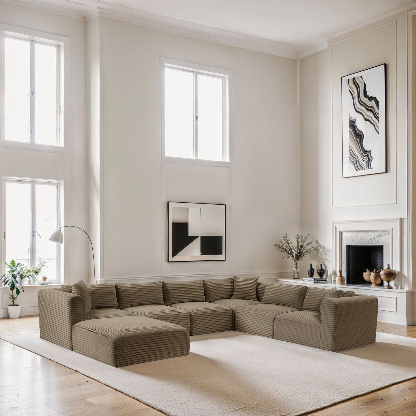 Shaggy - Fabric 7 Piece Modular U-Shaped Sectional With Ottoman