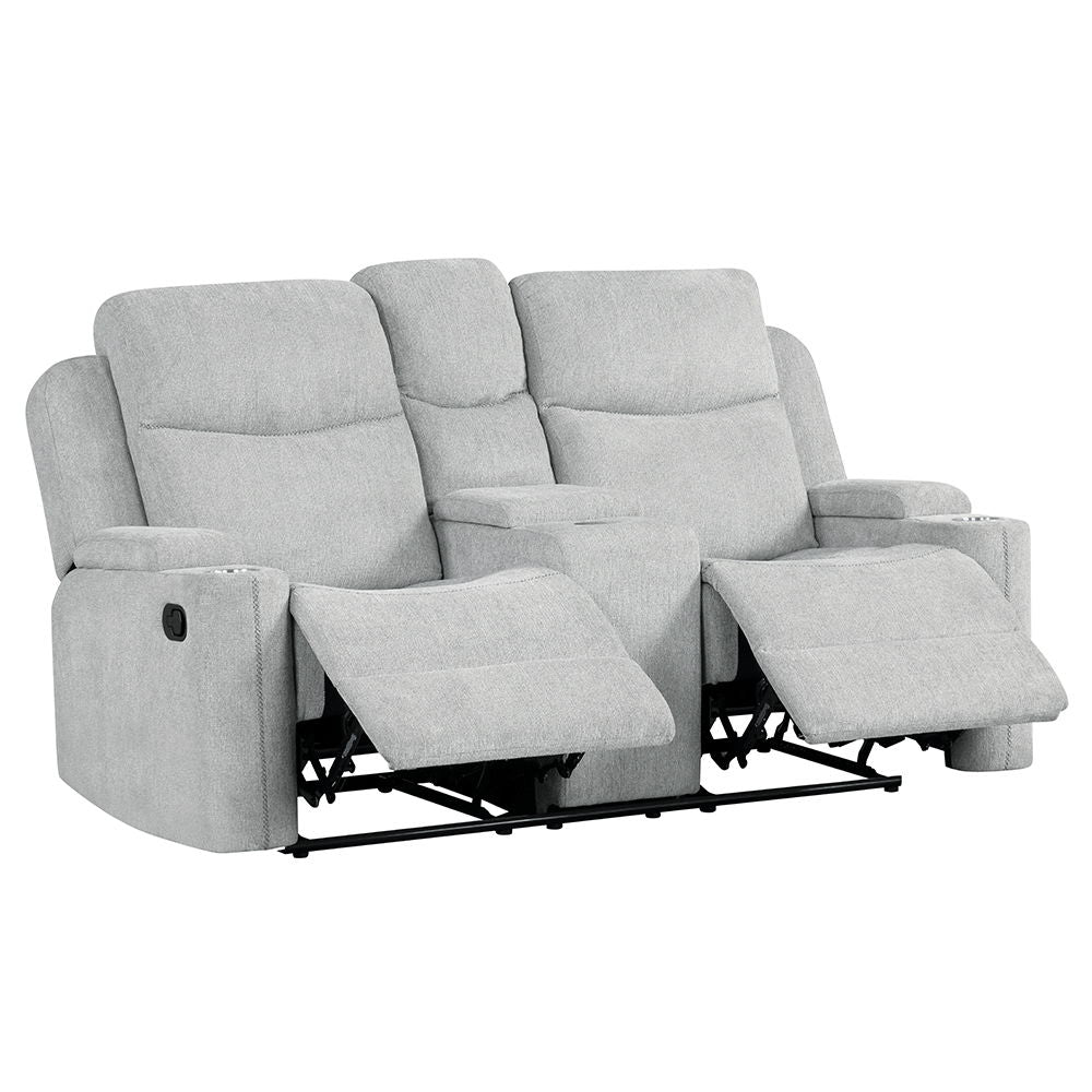 Galya - Motion Loveseat With Console - Light Gray Chenille