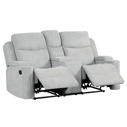 Galya - Motion Loveseat With Console - Light Gray Chenille