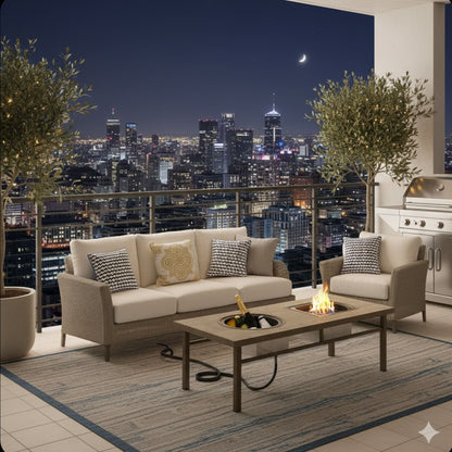 3 In 1 Outdoor Propane Fire Pit Table 50, 000 BTU With Ice Bucket - Beige