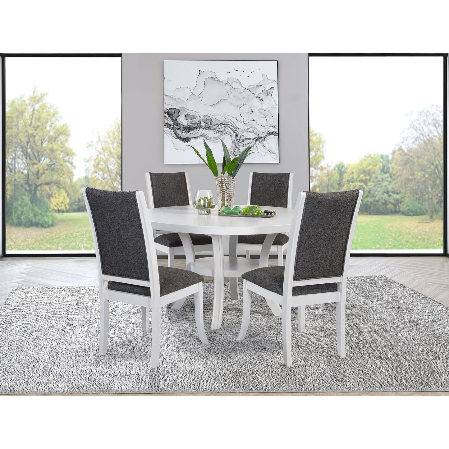 Tyler Pearl - 5 Piece Round Dining Table Set - White