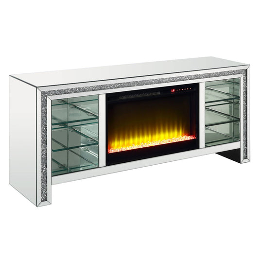 Noralie - 28" TV Stand With Fireplace & LED - Mirrored & Faux Diamonds