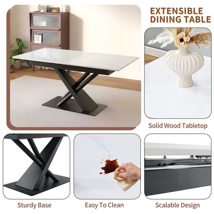 Dining Table With Geometric X Frame For Kitchen Or Dining Room - White Marble