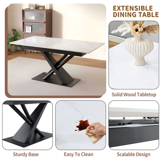 Dining Table With Geometric X Frame For Kitchen Or Dining Room - White Marble