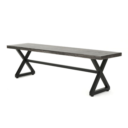 Modern Aluminum Outdoor Dining Bench With X Base