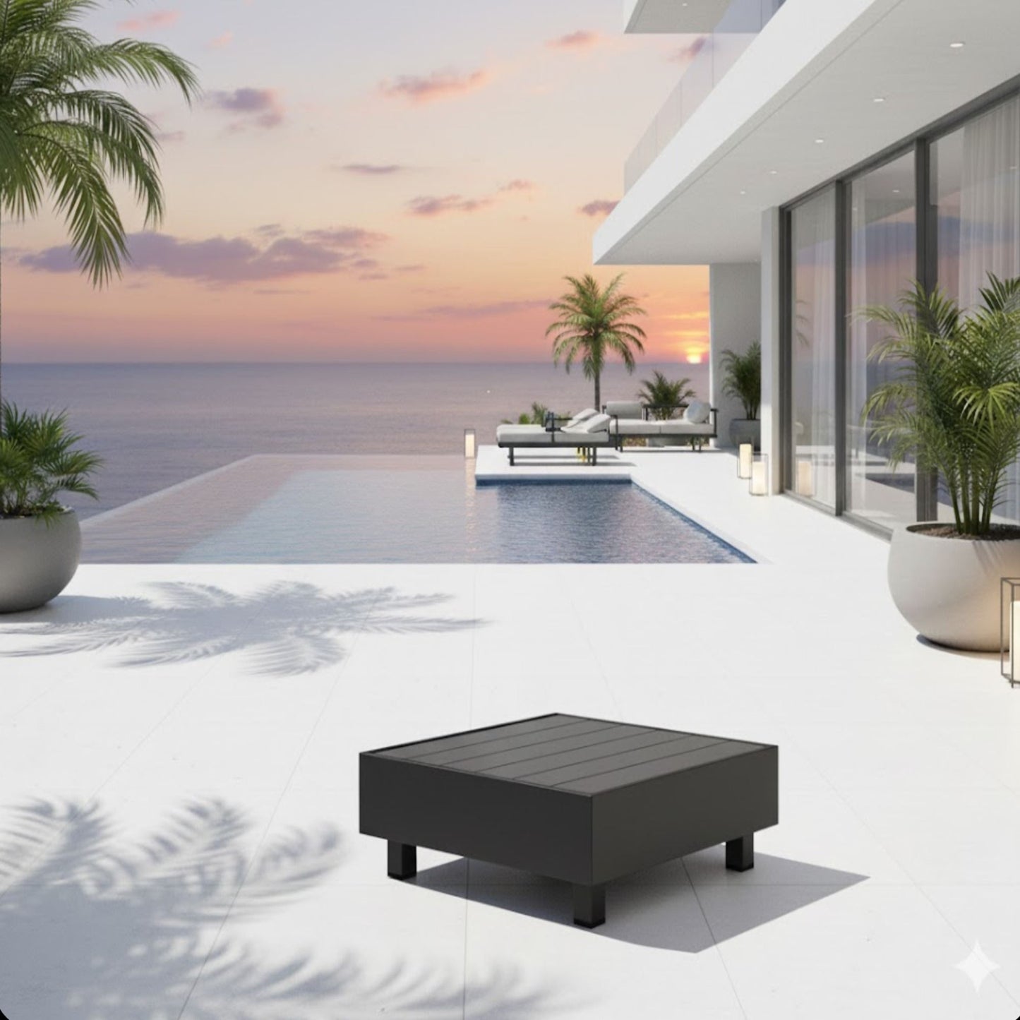 Square Slatted Patio Coffee Table With Rust Resistant Accents - Gray