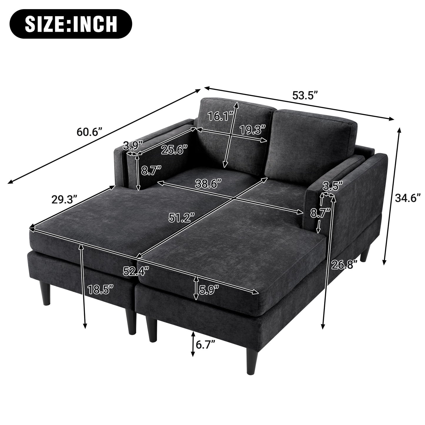 Chaise Lounge Sofa Bed With Dual Layer Armrests For Living Room