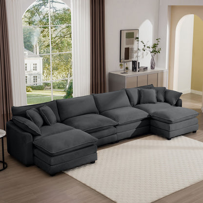 Modern Oversized Modular Cushion Sofa With Ottoman, Low Back, Deep Seating Sofa Set