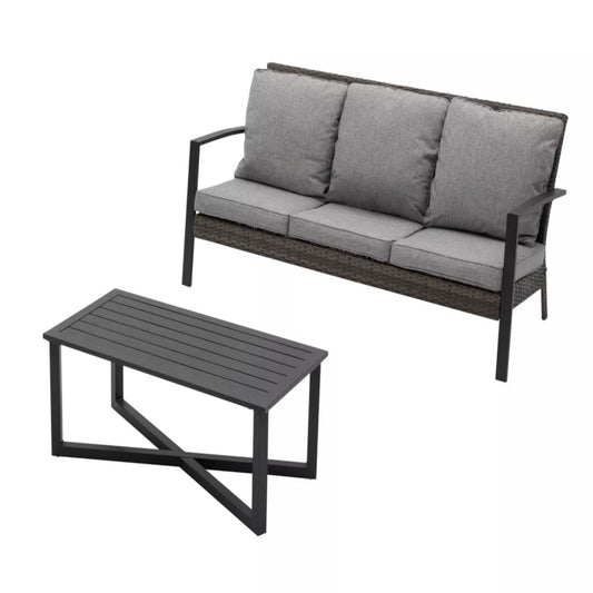 2 Piece Patio Set With Cushions & Coffee Table
