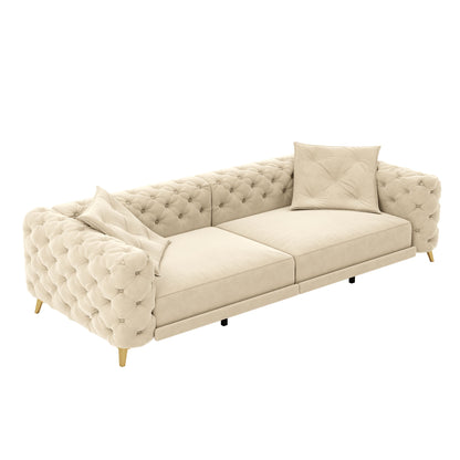 3 In 1 Convertible Sleeper Sofa, Pull Out Bed, Button Tufted, 4 Seater Couch With Movable Ottoman For Apartment - Apricot