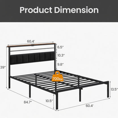 Platform Bed Frame With Charging Station & Headboard Storage