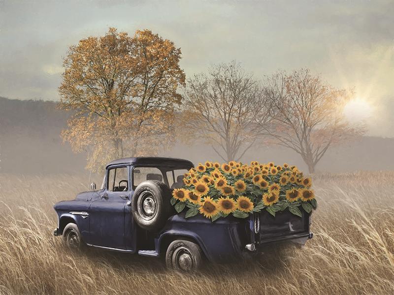 Sunflower Truck By Lori Deiter (Framed) - Light Brown