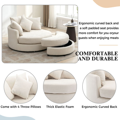 360° Swivel Accent Barrel Chair With Storage Ottoman & 4 Pillows, Modern Leisure Chair Round Accent For Living Room