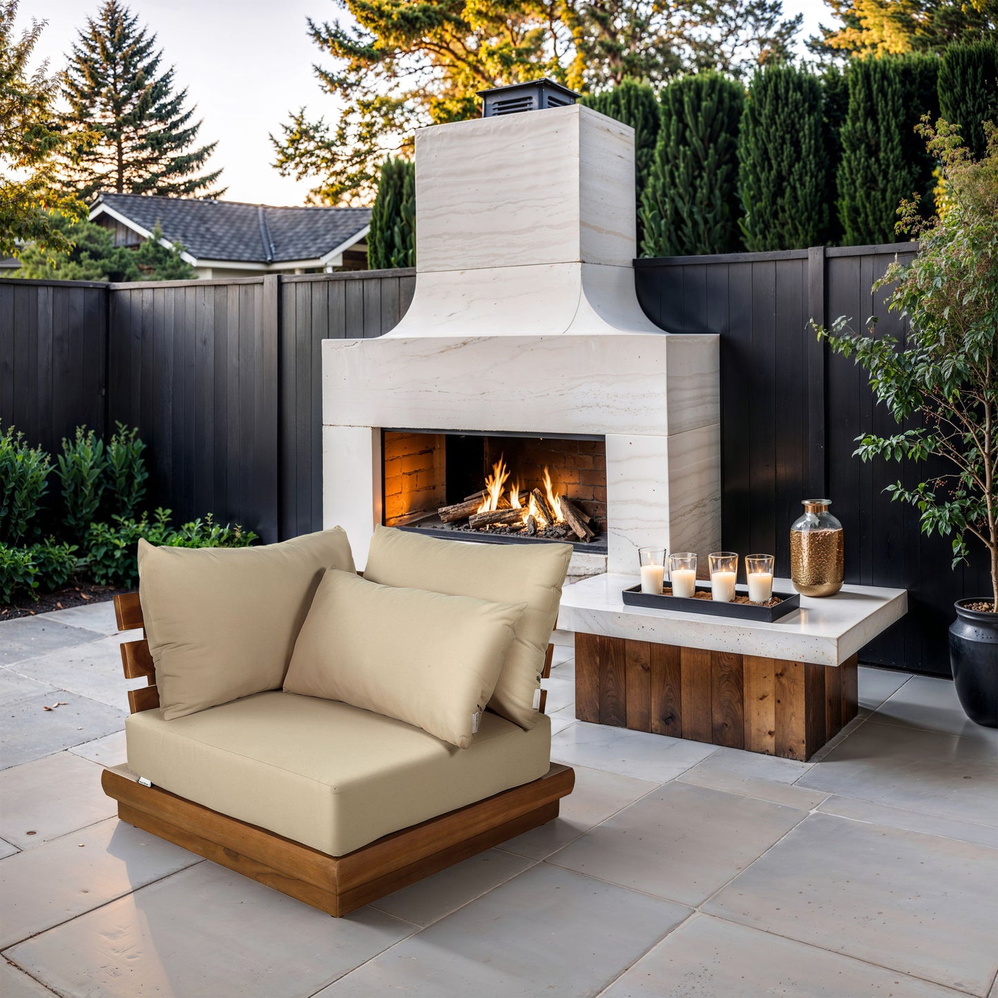 Mirella - Water Resistant Fabric Upholstered Outdoor Patio Modular Corner Chair