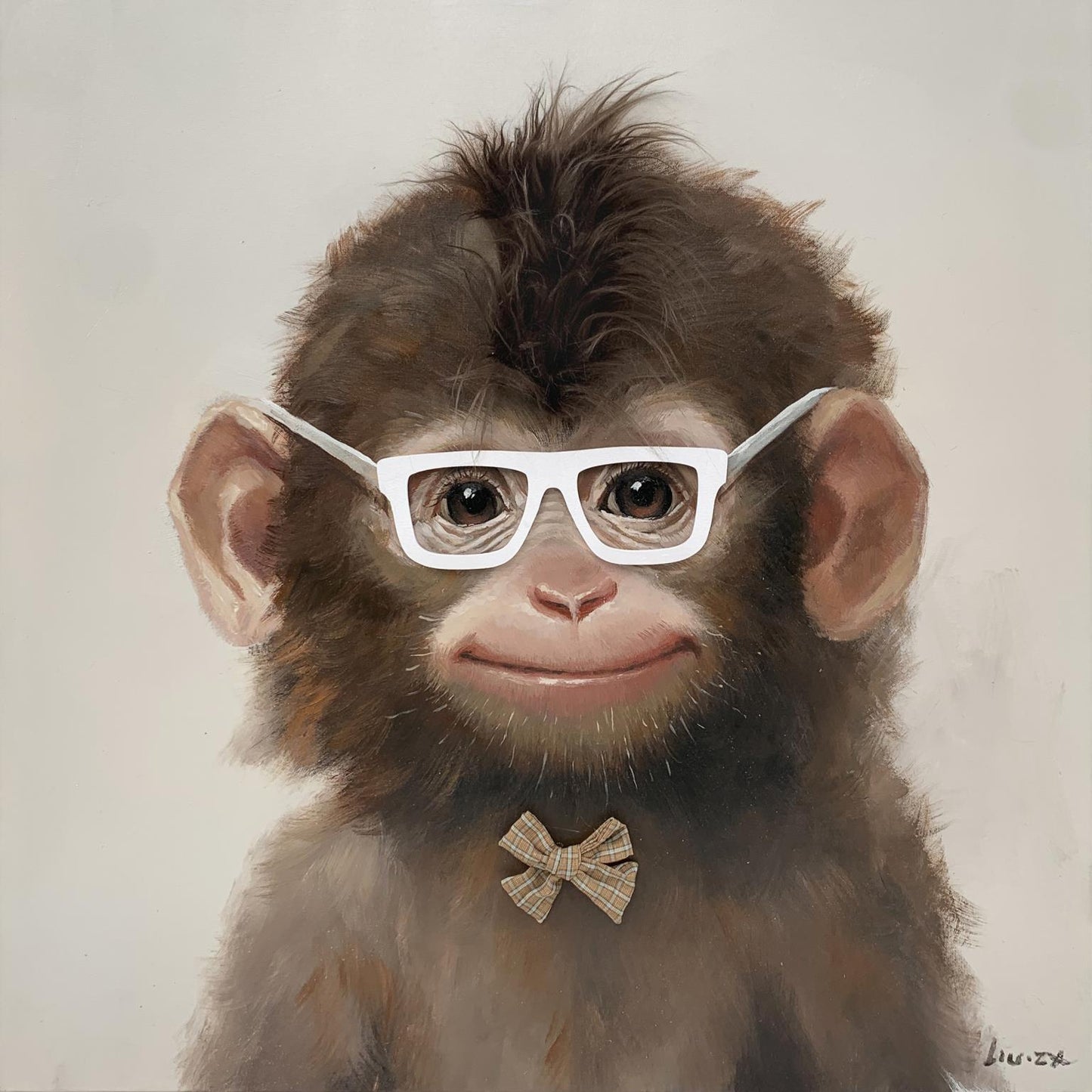 Whimsical Bowtie Primate - 25" x 25" Framed Wall Art