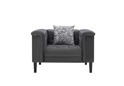 Mary - Tufted Chair With 1 Accent Pillow - Dark Gray