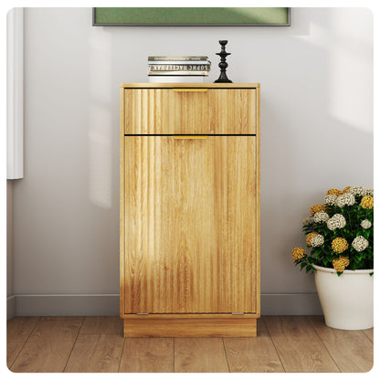 Tilt Out Trash Can Cabinet With Wave Textured Drawer & Pull Out Bin