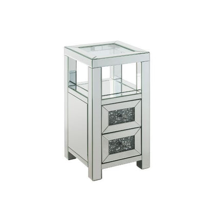 Noralie - 24" Accent Table - Clear Glass, Mirrored & Faux Diamonds