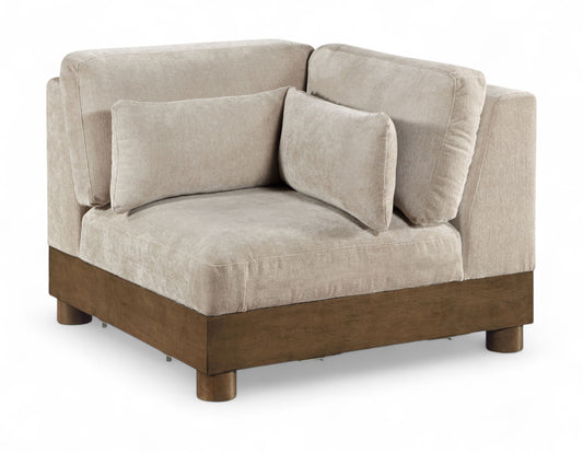 Turin - Chenille Fabric Upholstered Modular Corner Chair - Taupe / Brown Walnut