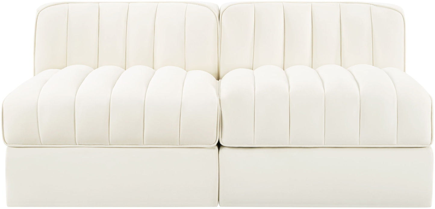 Rummi - Velvet Performance Fabric Upholstered 2 Piece Modular Armless Loveseat