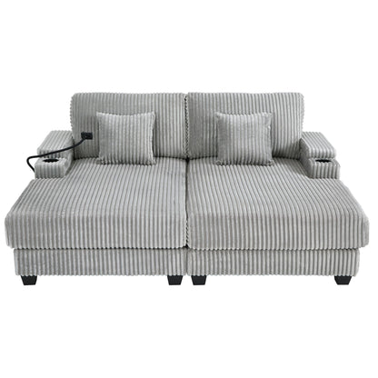 Modern Chaise Sofa With Adjustable Backrest, Cup Holders, Phone Holder & Storage Compartments For Living Room